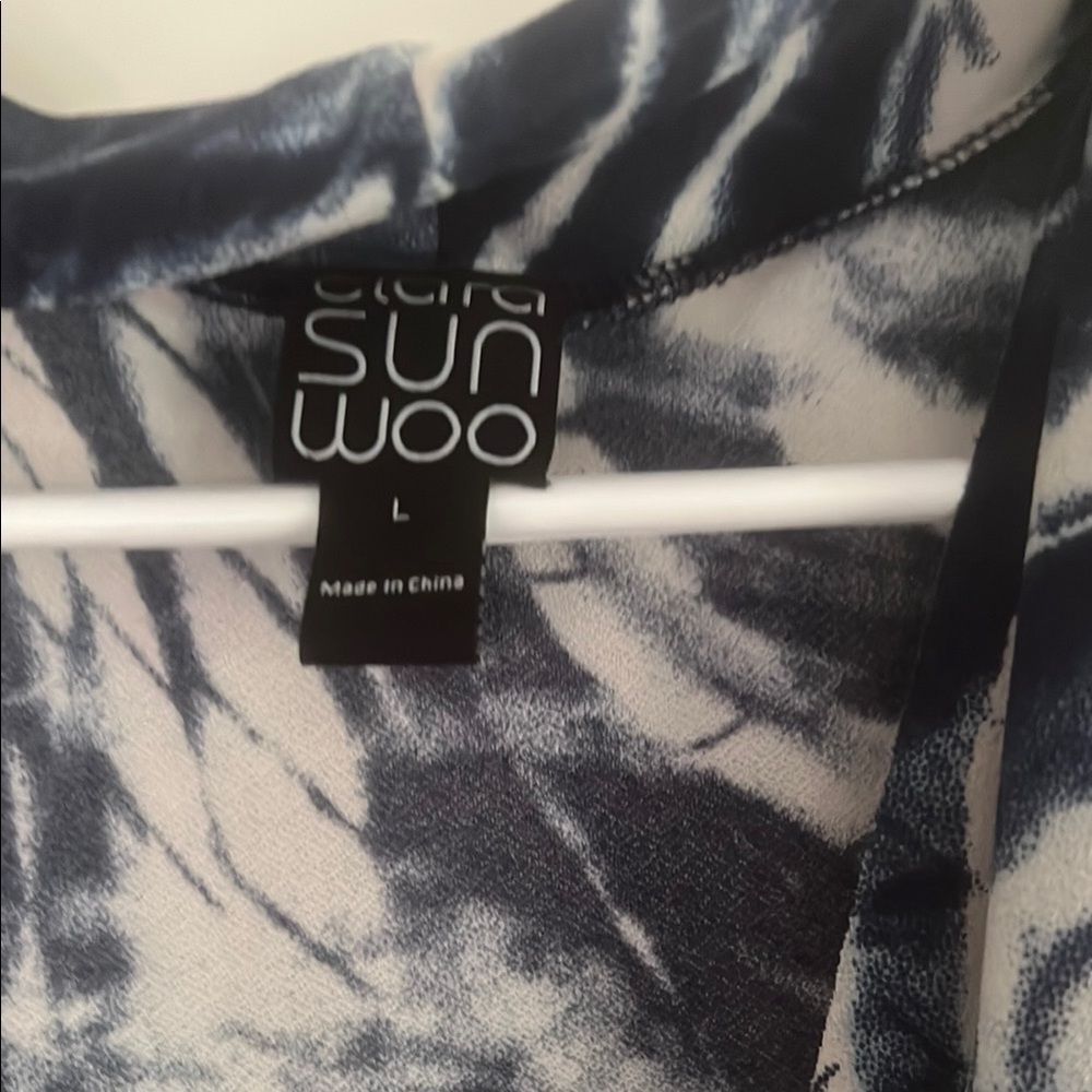 Clara Sunwoo Navy and White “ ocean” Patterned Blouse